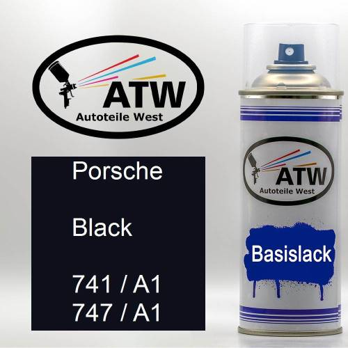 Porsche, Black, 741 / A1 747 / A1: 400ml Sprühdose, von ATW Autoteile West.